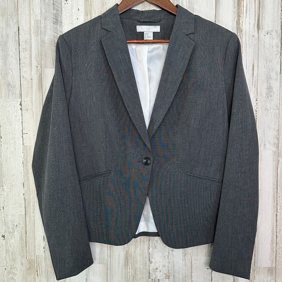 H&M Jackets & Blazers - Womens Blazer Sz 14 Dark Gray Cropped Modern Single Breasted Academia Preppy EUC